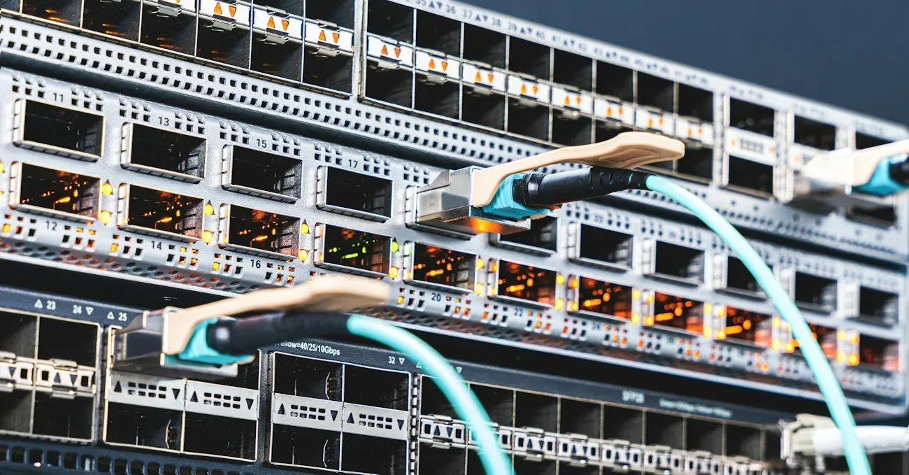 Network cables connected to server equipment